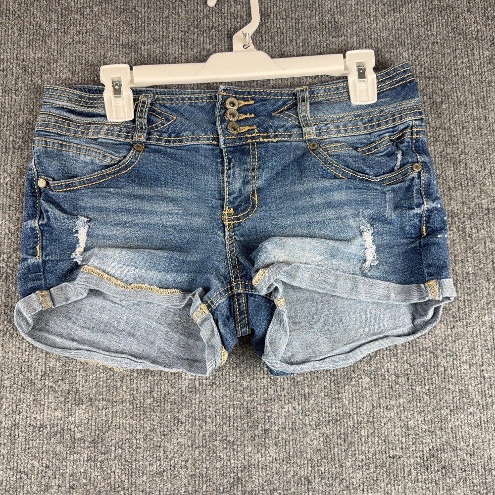 Amethyst Shorts Womens 9 Blue Denim Cutoff Cuffed Distressed 5 Pocket